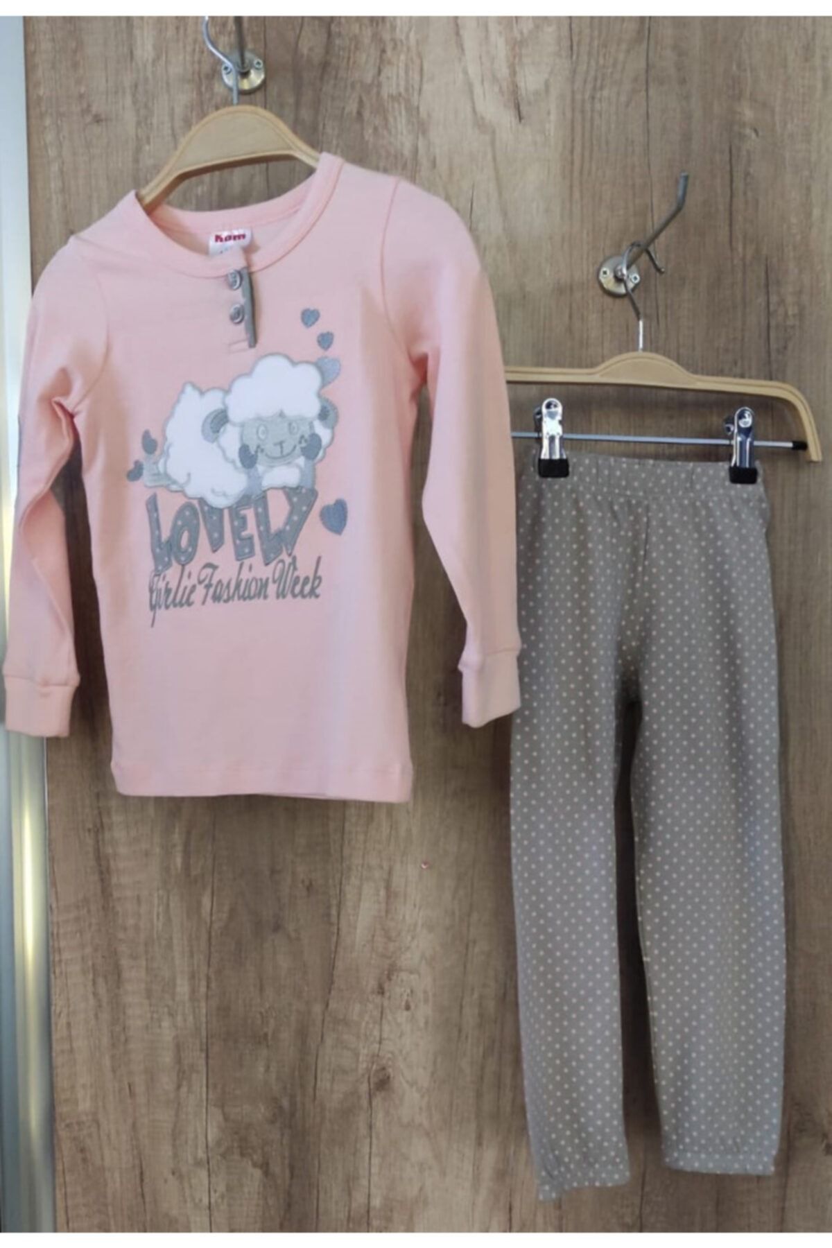 Kom Kız Çocuk Somon Lovely Baskılı Pijama Takımı
