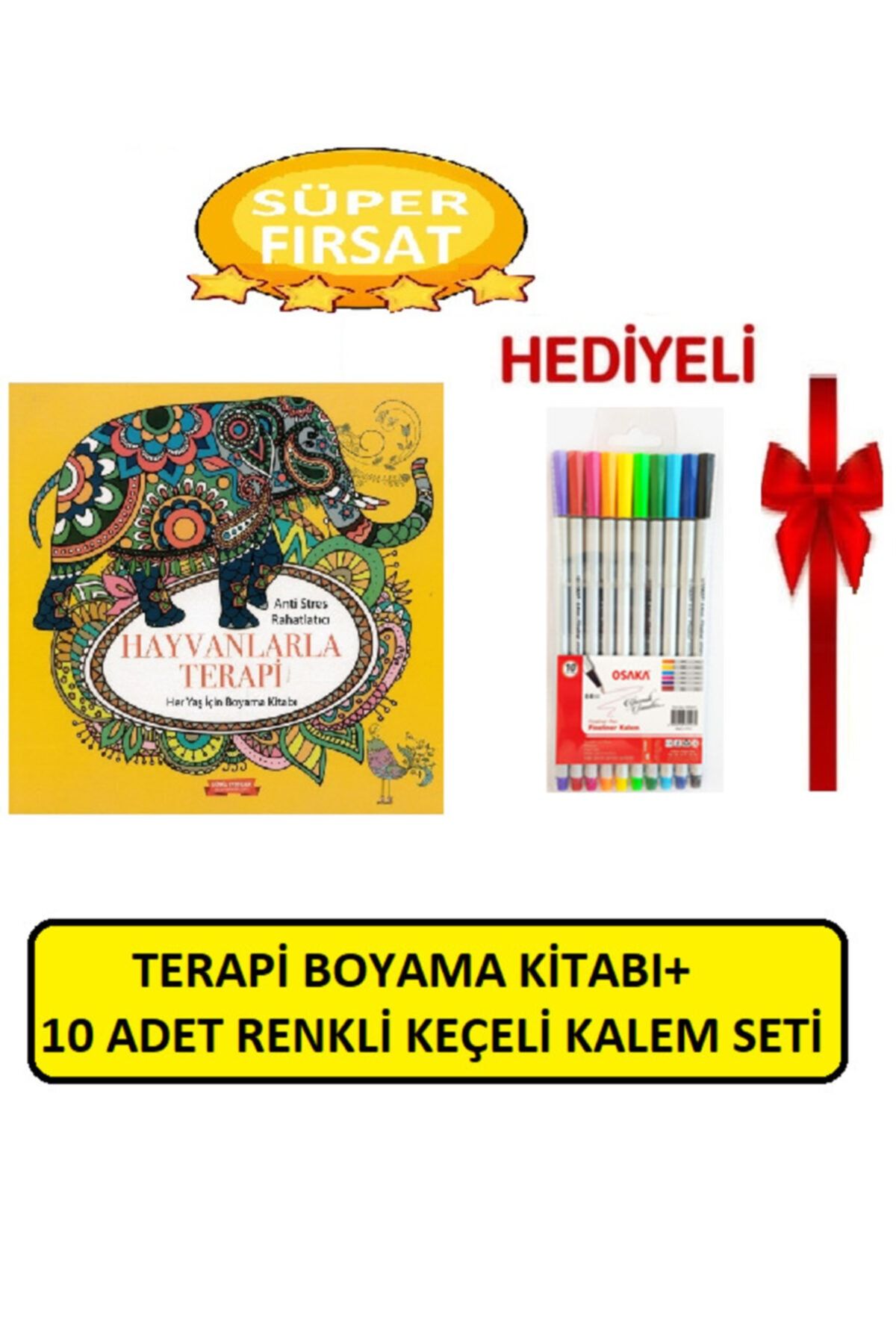 GÖNÜL YAYINCILIK Mandala Hayvanlarla Terapi - Her Yaş Için Boyama Kitabı+keçeli Kalem Seti(10 Renk)
