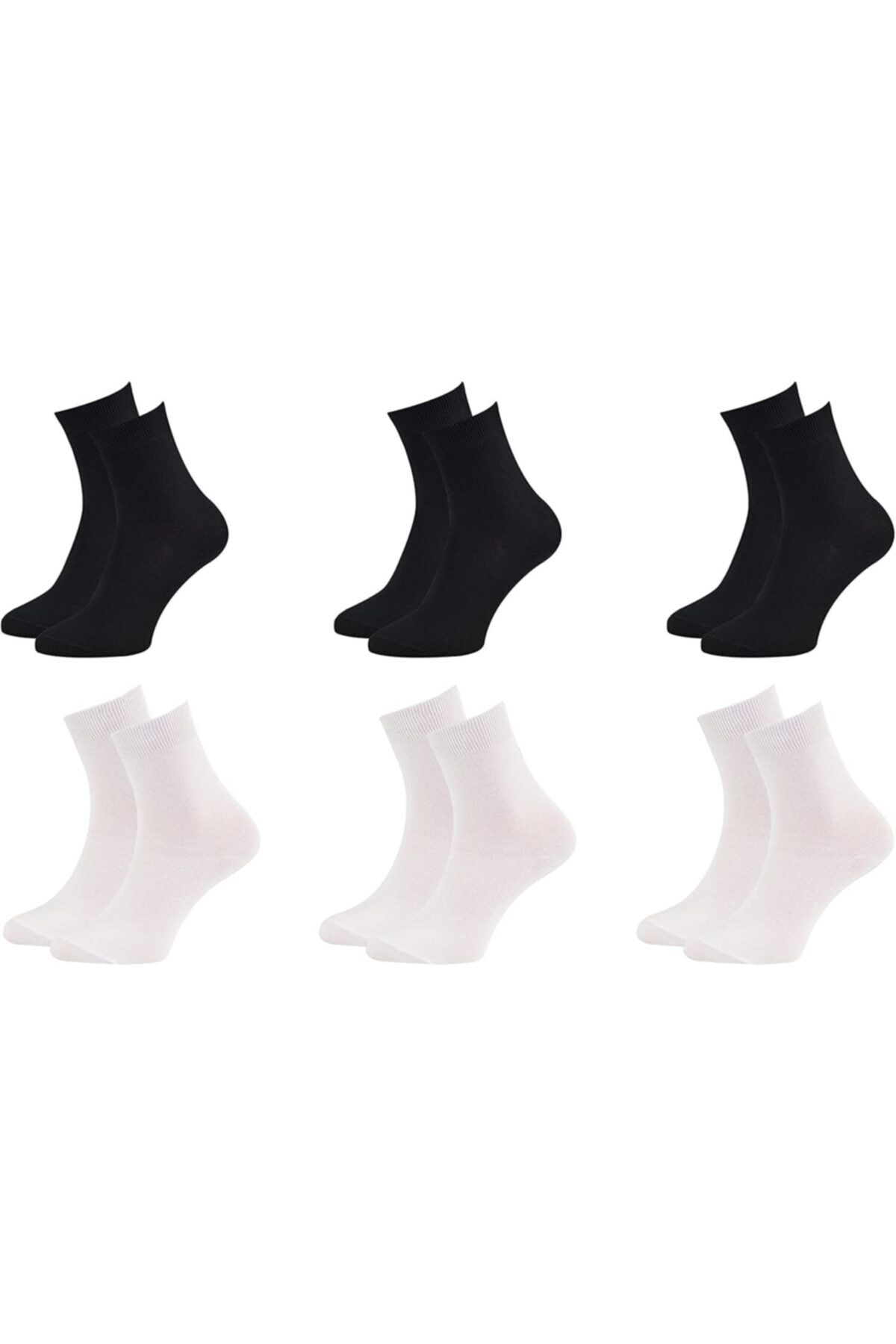 SOCKSHION Kadın Siyah Ve Beyaz 6'lı Bambu Dikişsiz Premium Soket Çorap