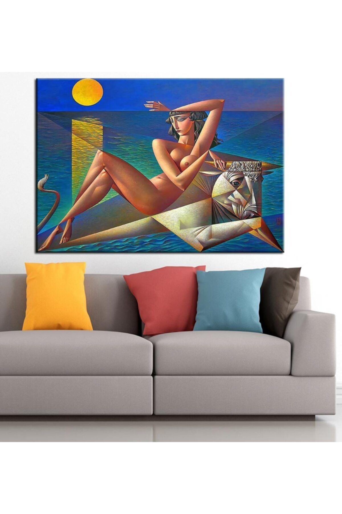 caddeko Kadın ve Boğa Nü Kübik Yağlı Boya Görünüm Kanvas Tablo 50x70cm