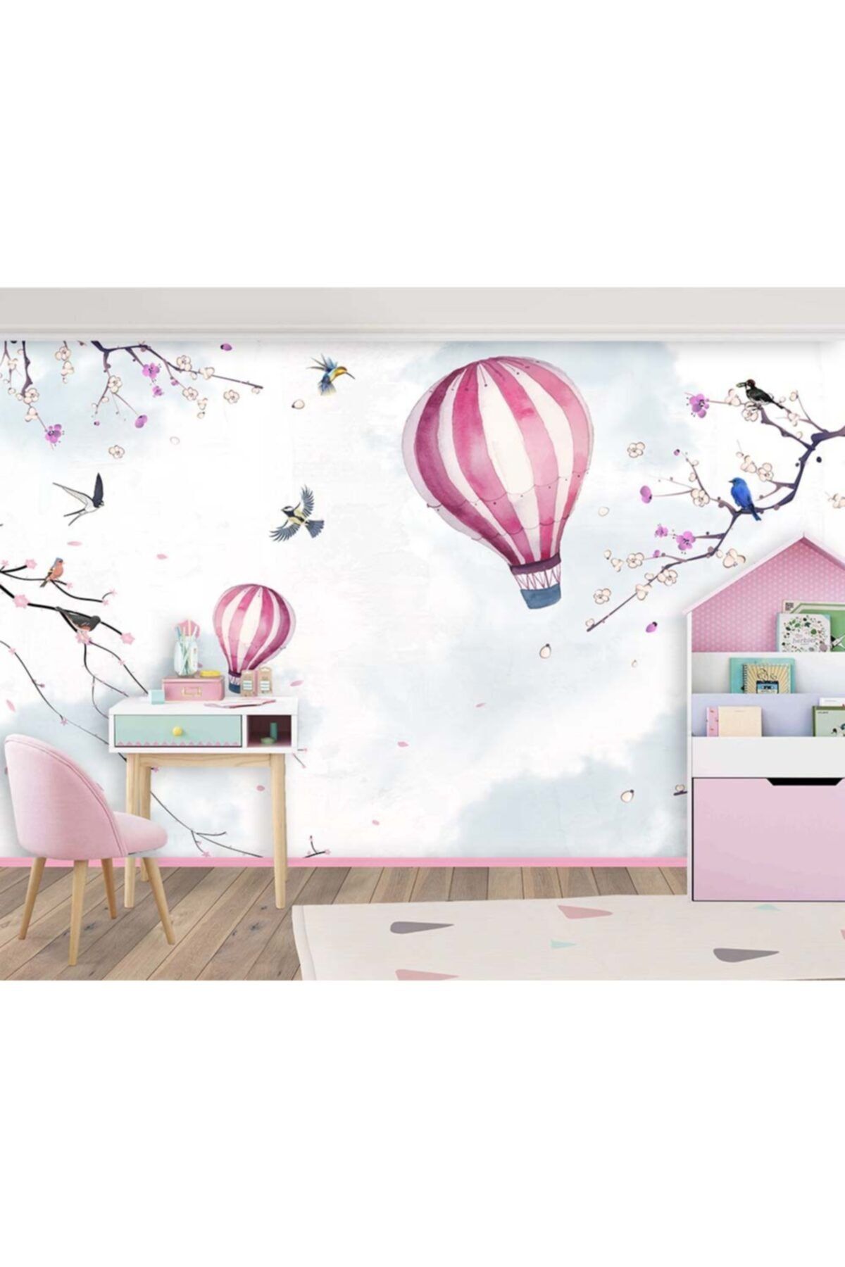 Özen Duvar Kağıtları Gökyüzünde Uçan Balonlar Ve Sevimli Kuşlar