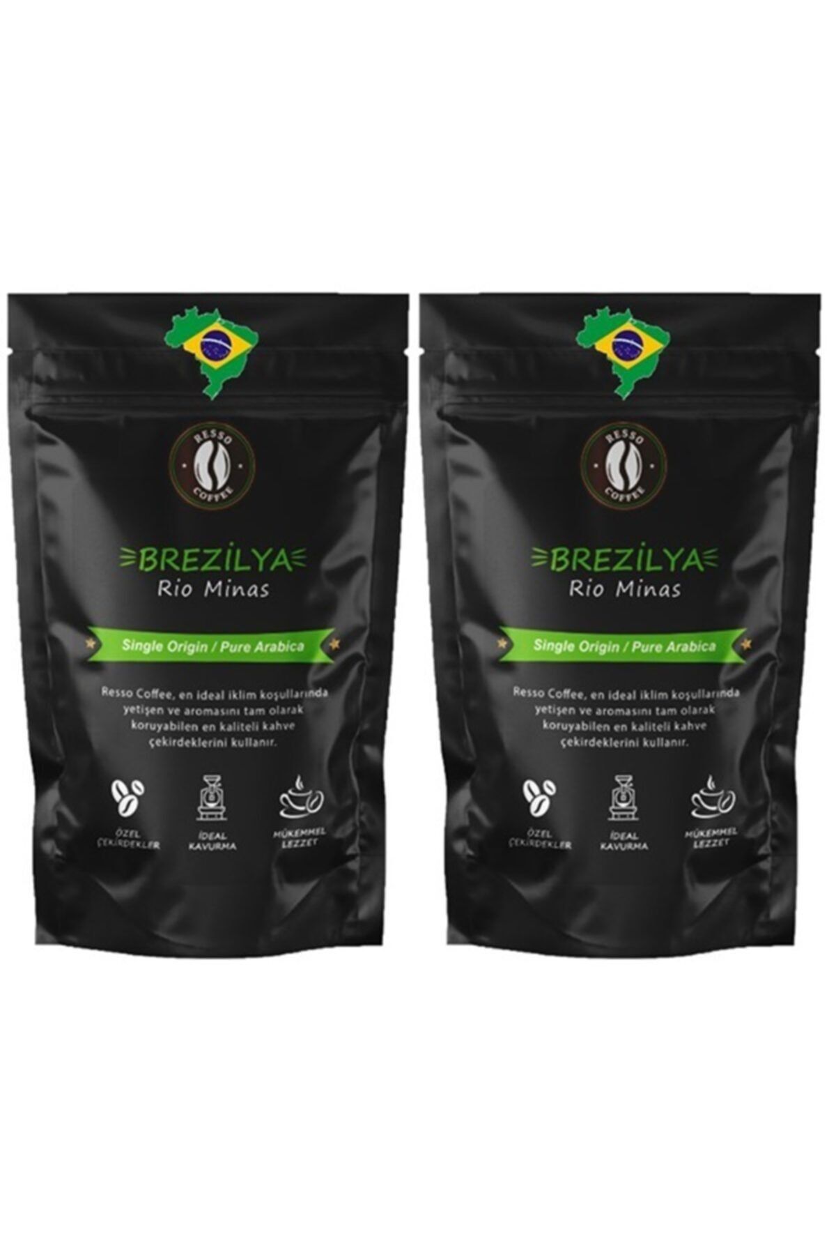 RESSO COFFEE Brezilya / Rio Minas (medium Roast) Kavrulmuş Kahve Çekirdeği 2 Paket X 250 gr. ( 500 gr )