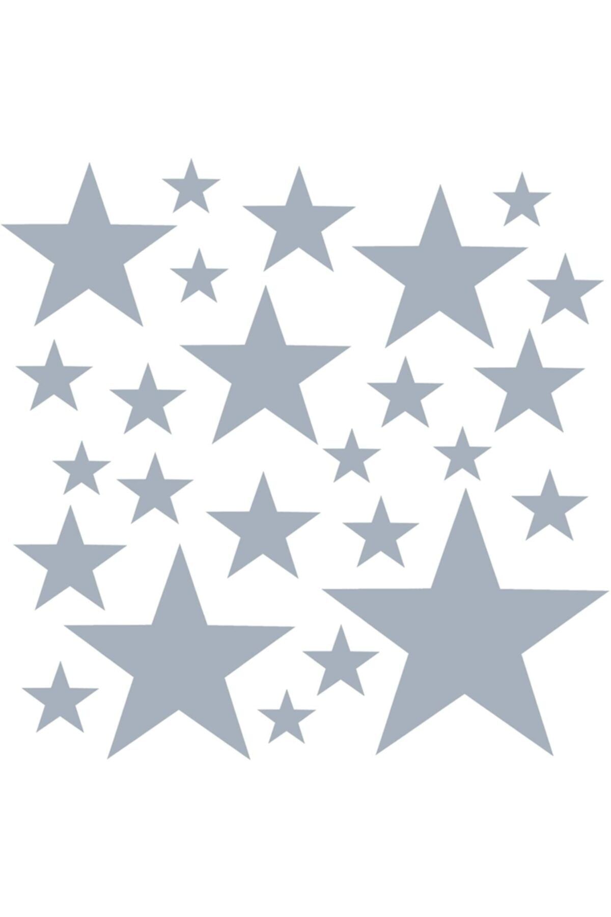 BugyBagy Gri Renkte 25 Adet Karışık Ebatlarda Yıldız Sticker