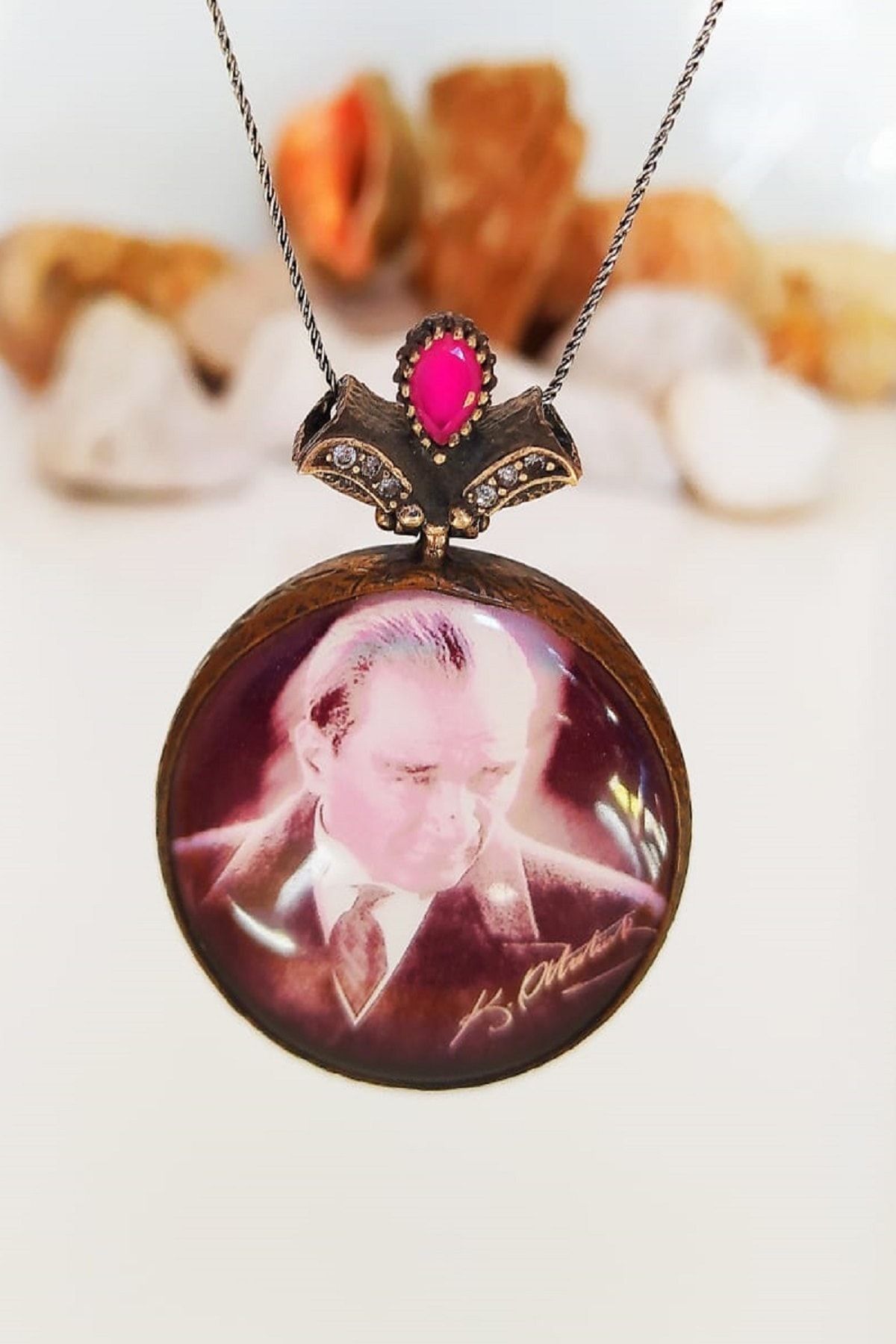 Antik silver 925 Ayar Gümüş Otantik Mustafa Kemal Atatürk Resimli Kolye
