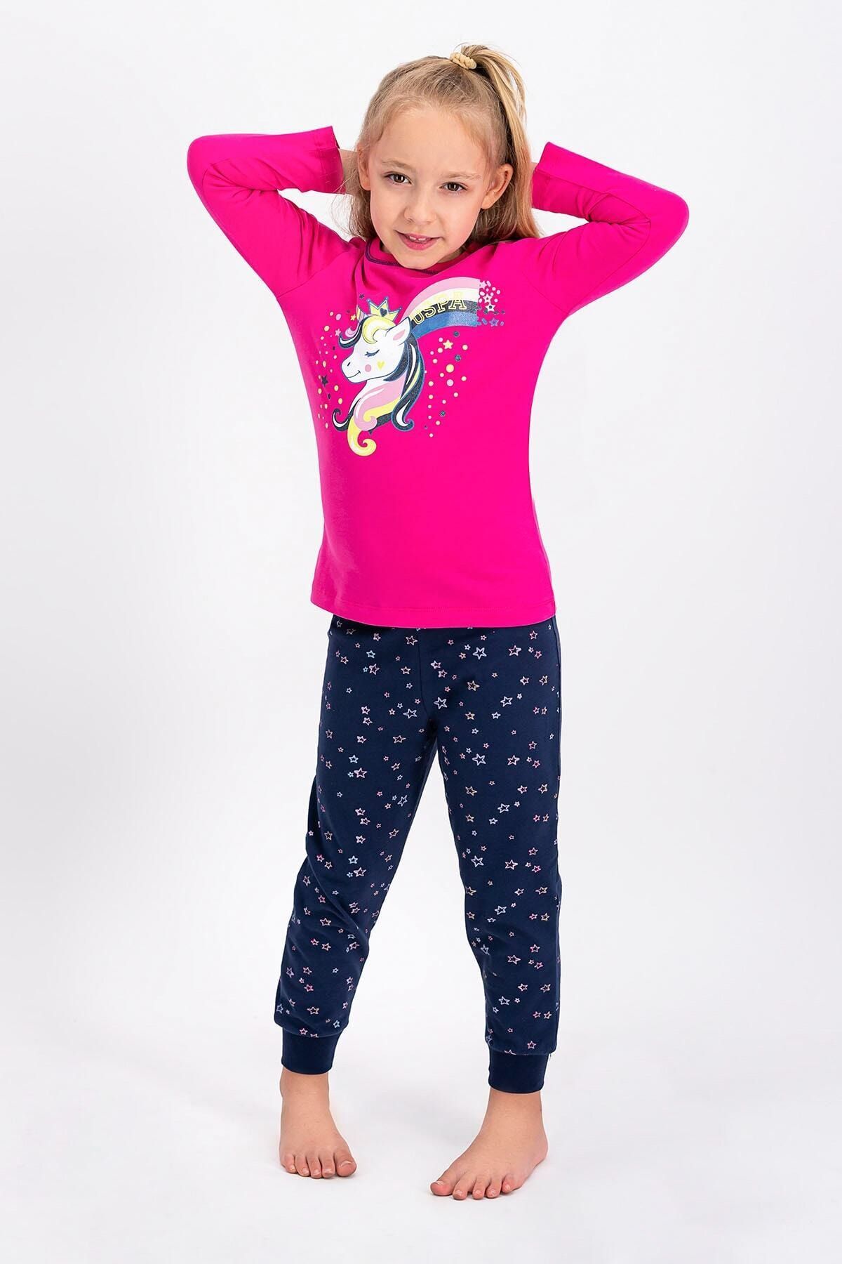 U.S. Polo Assn. Fuşya Lisanslı Kız Çocuk Pijama Takımı