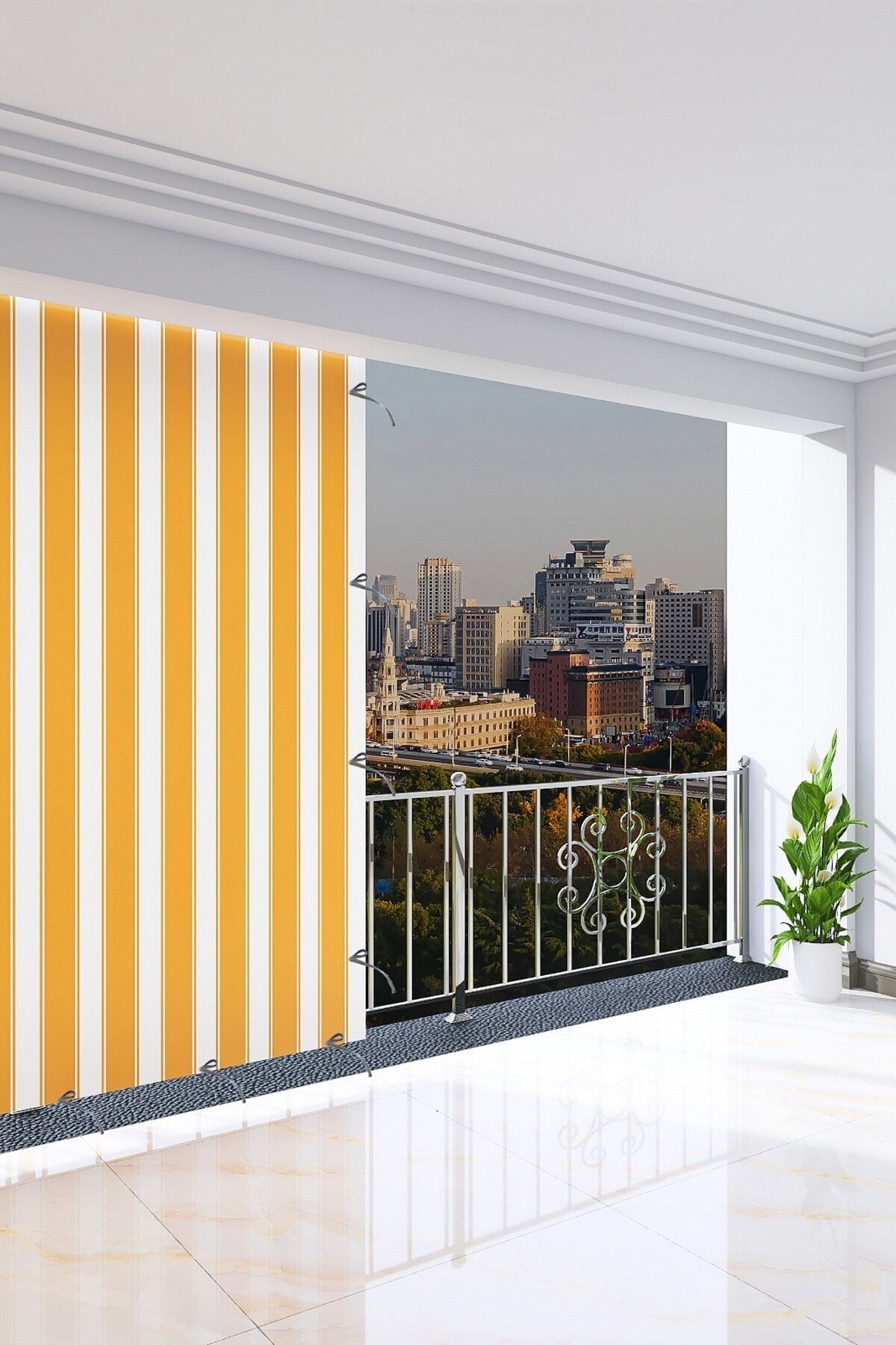 AL-CA HOME Sarı Renkli Balkon Perdesi - Balkon Güneşlik Brandası 300 × 180