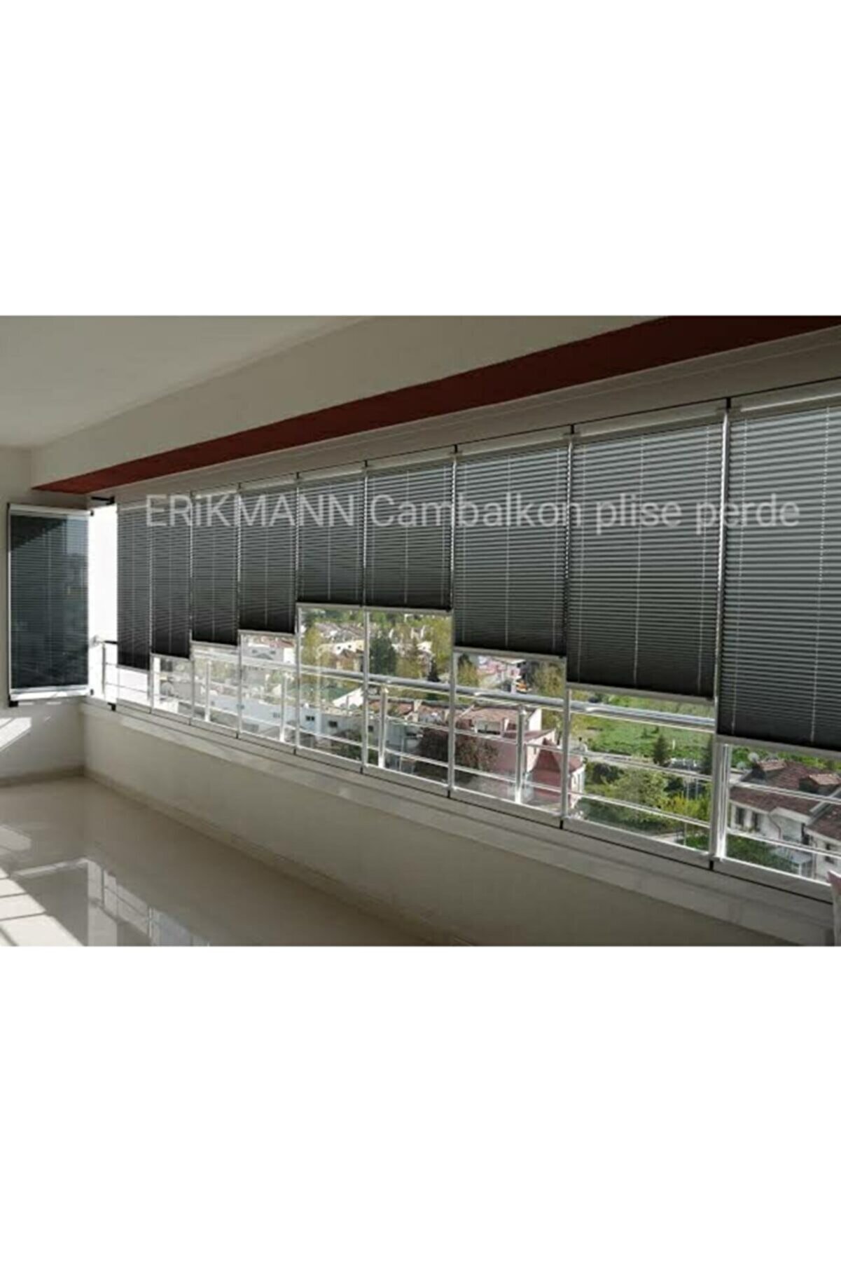 ERİKMANN Cam Balkon Perdesi Yapıştırmalı Plise Perde Antrasit Profil Antrasit Kumaş 50 X 163 Cm