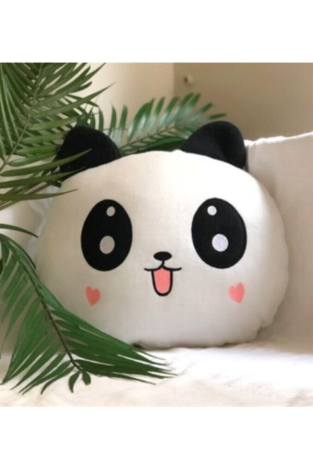 Gülce Design Panda Figürlü Kalp Yanaklı Sevimli Dekoratif Peluş Yastık