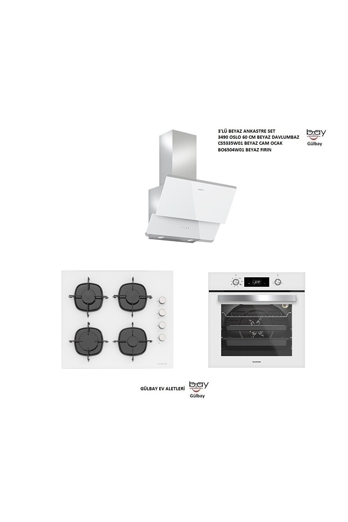 3'lü Beyaz Cam Ankastre Set (3490 Oslo 60 Beyaz108cs5335w01108bo6504w01)