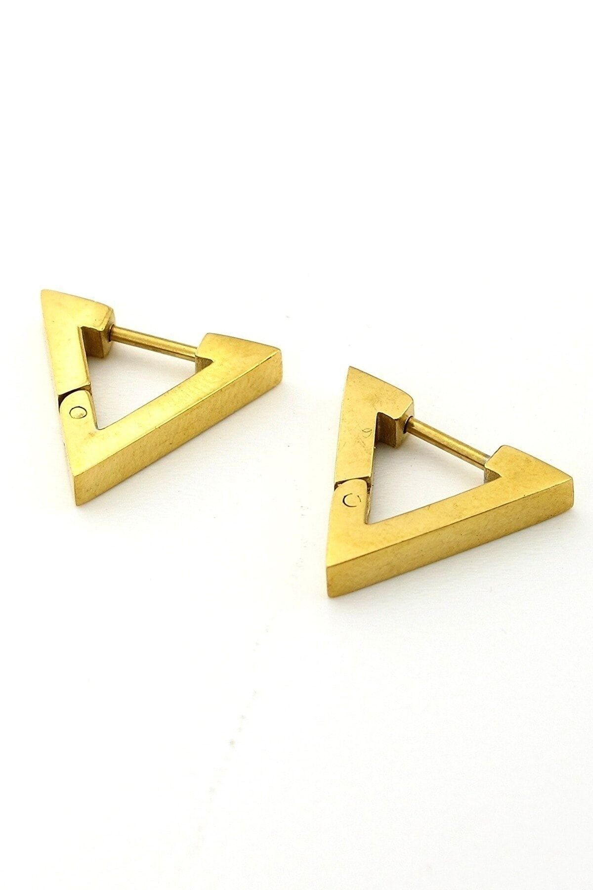 TREND COLLECTİON Mini Geometrik Ünisex Gold Üçgen Çelik Küpe