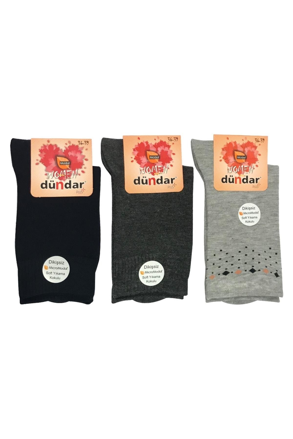 Dündar Kadın Karışık 3'Lü Paket Plus Modal Desenli Soket Çorap