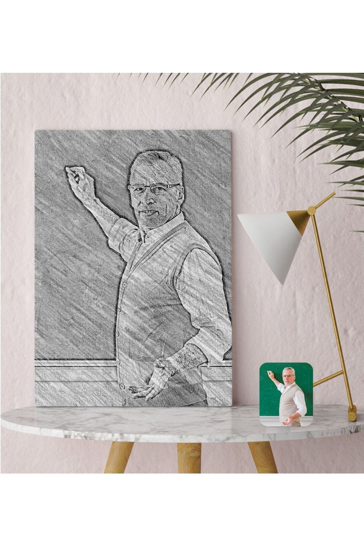 Bk Gift Kişiye Özel Erkek Öğretmen Karakalem Tasarımlı Kanvas Tablo 30x50cm-1