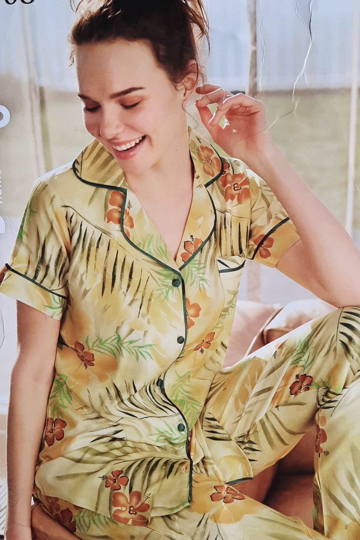 Aydoğan Kadın ,limon Yeşili,çiçekli,önden Düğmeli Pijama Takımı