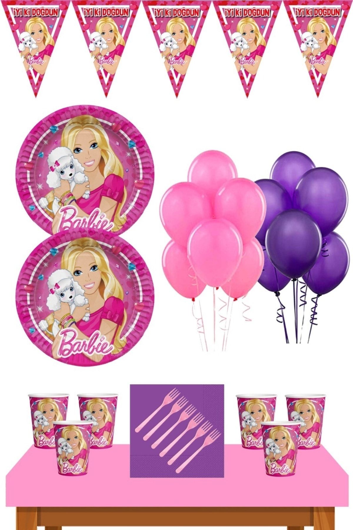 Barbie Parti Malzemeleri 24 Kişilik Doğum Günü Süsleri Seti Ekonomik