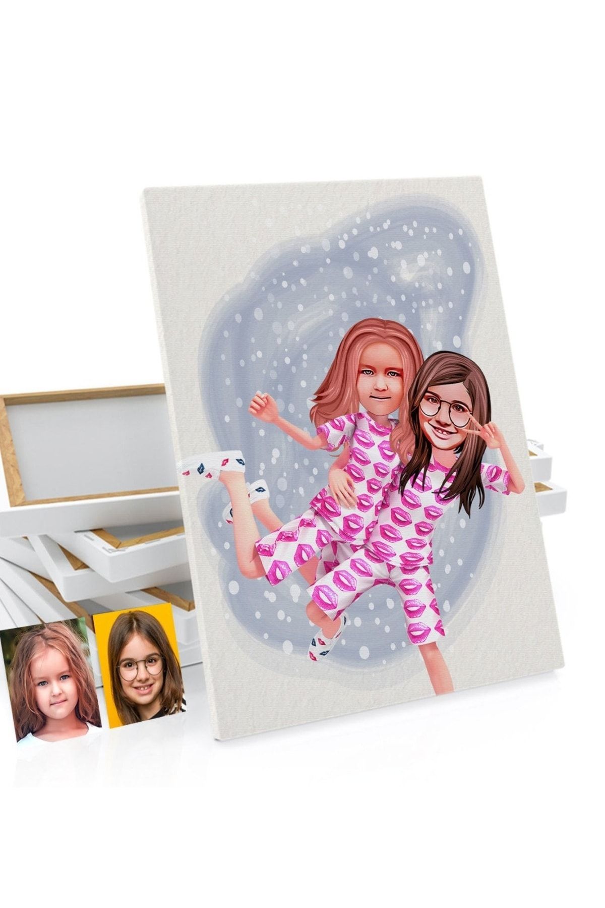 Bk Gift Kişiye Özel Kız Kardeşler Karikatürlü Kanvas Tablo 50x70cm-1