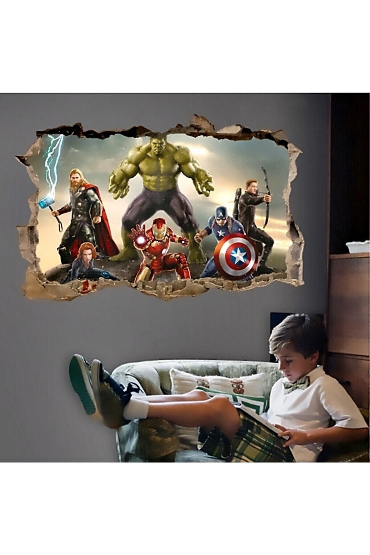 KT Decor Avengers Yenilmezler Süper Kahramanlar Çocuk Ve Genç Odası 3d Pvc Sticker Çıkartma Duvar Dekoru