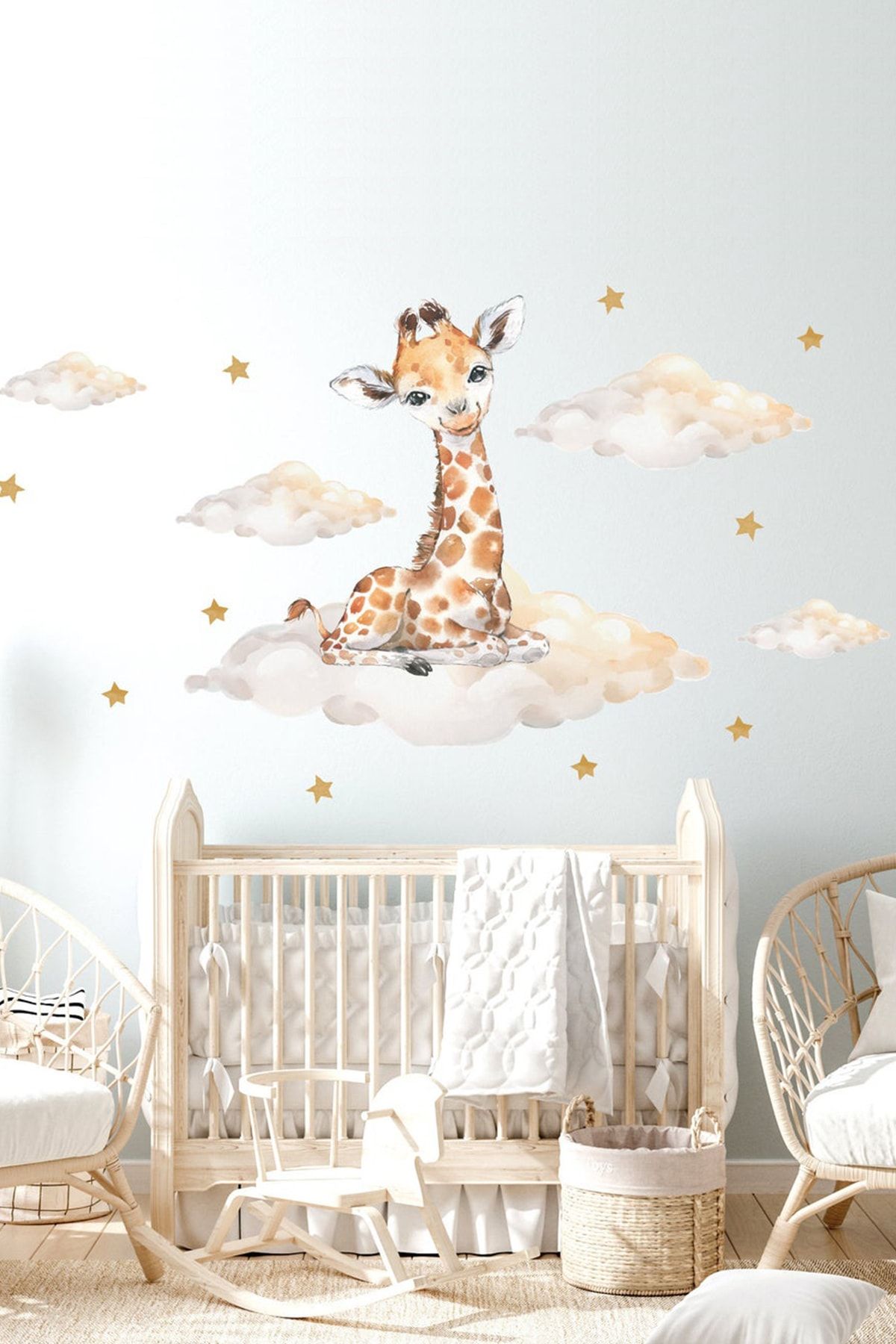 KT Decor Sevimli Minik Zürafa Bulutlar Ve Yıldızlar Çocuk Odası Duvar Sticker