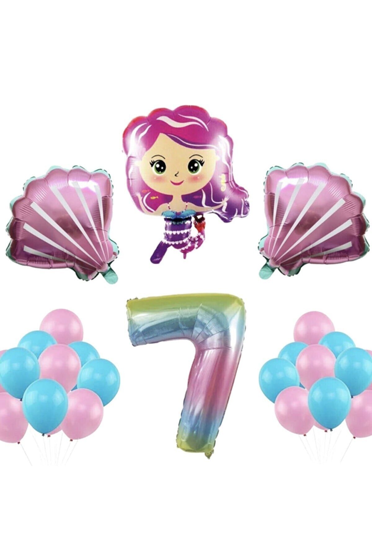 BİDOLUMUTLULUK 7 Yaş Deniz Kızı Folyo Balon Set