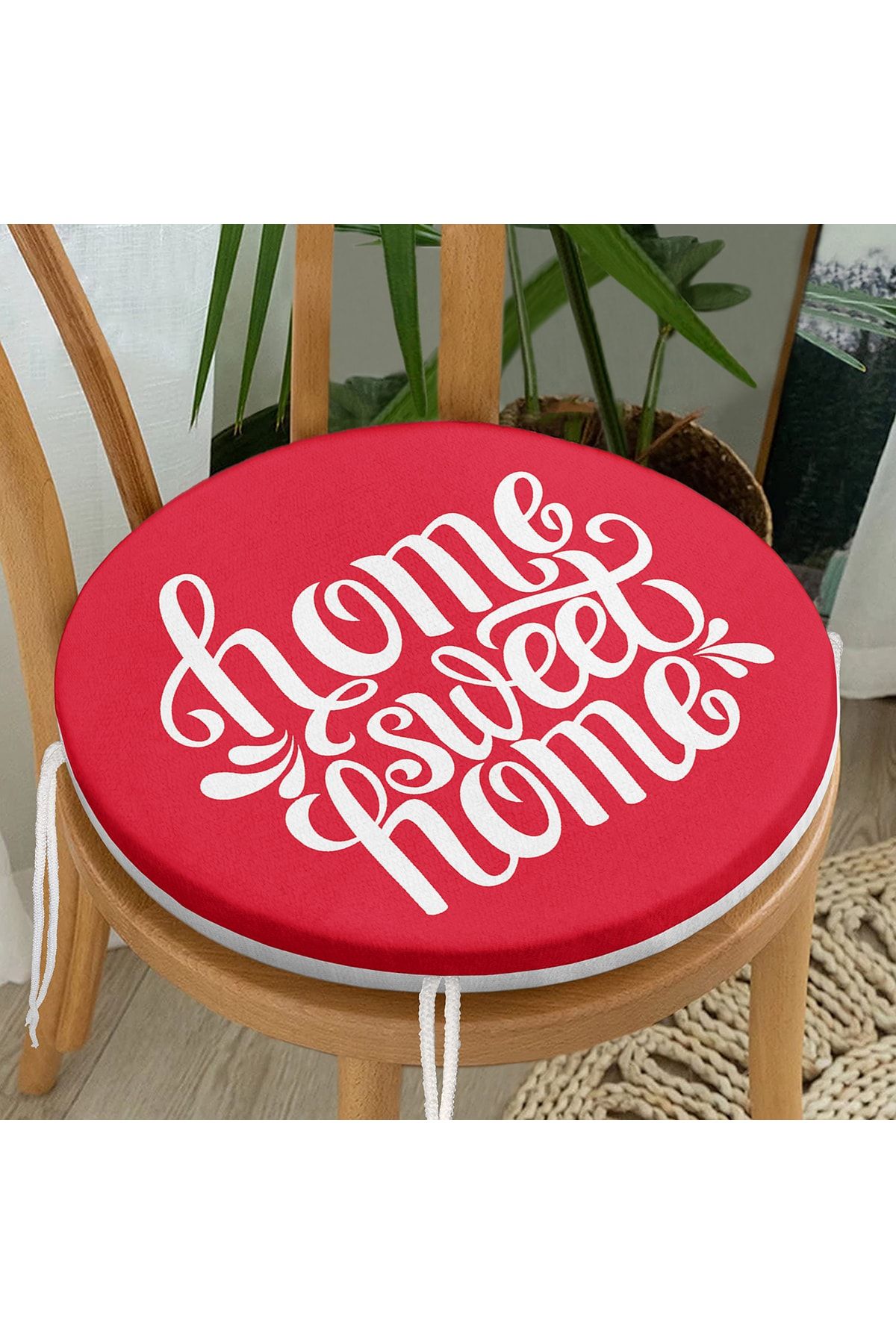 Realhomes Home Sweet Home Dijital Baskılı Yuvarlak Fermuarlı Sandalye Minderi