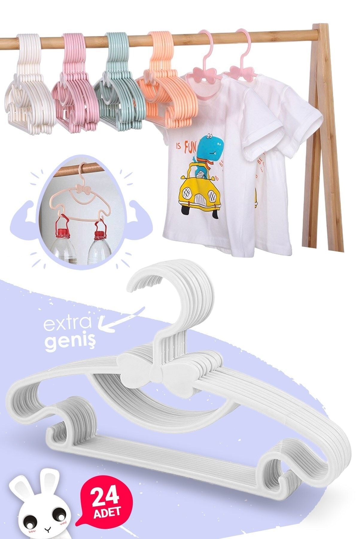 Morpanya Sweet 24 Adet Beyaz Bebek Elbise Askısı 30 Cm Fiyonklu Kelebek Bebek Çocuk Kıyafet Askısı