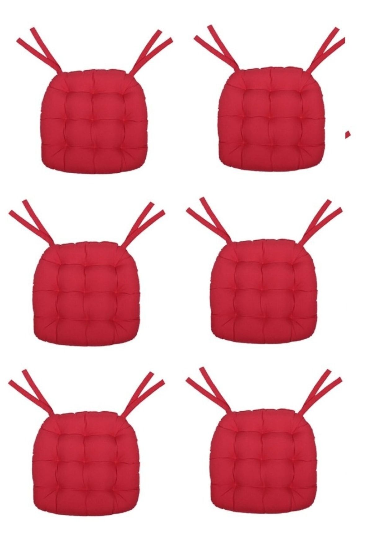 Kuscini 6 Lı -özel Indirimli Set- Pofidik Natura 40 Yuvarlak Bağcıklı Sandalye Minderi Seti - Kırmızı