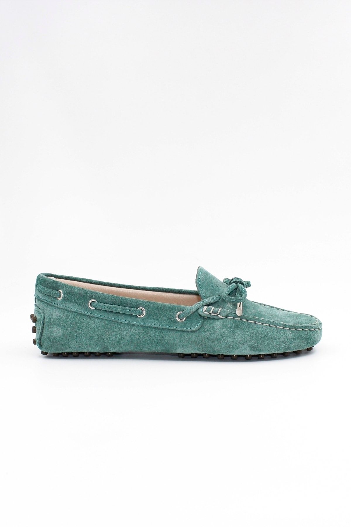 West To West Kadın Yeşil Deri Süet Loafer Ayakkabı