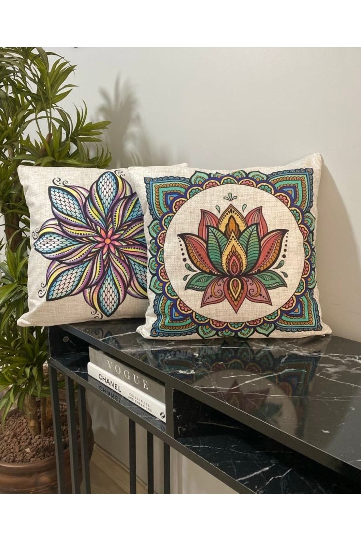 Palmia Home Mandala Desenli Çift Taraflı Dekoratif 2'li Kırlent Kılıfı Seti