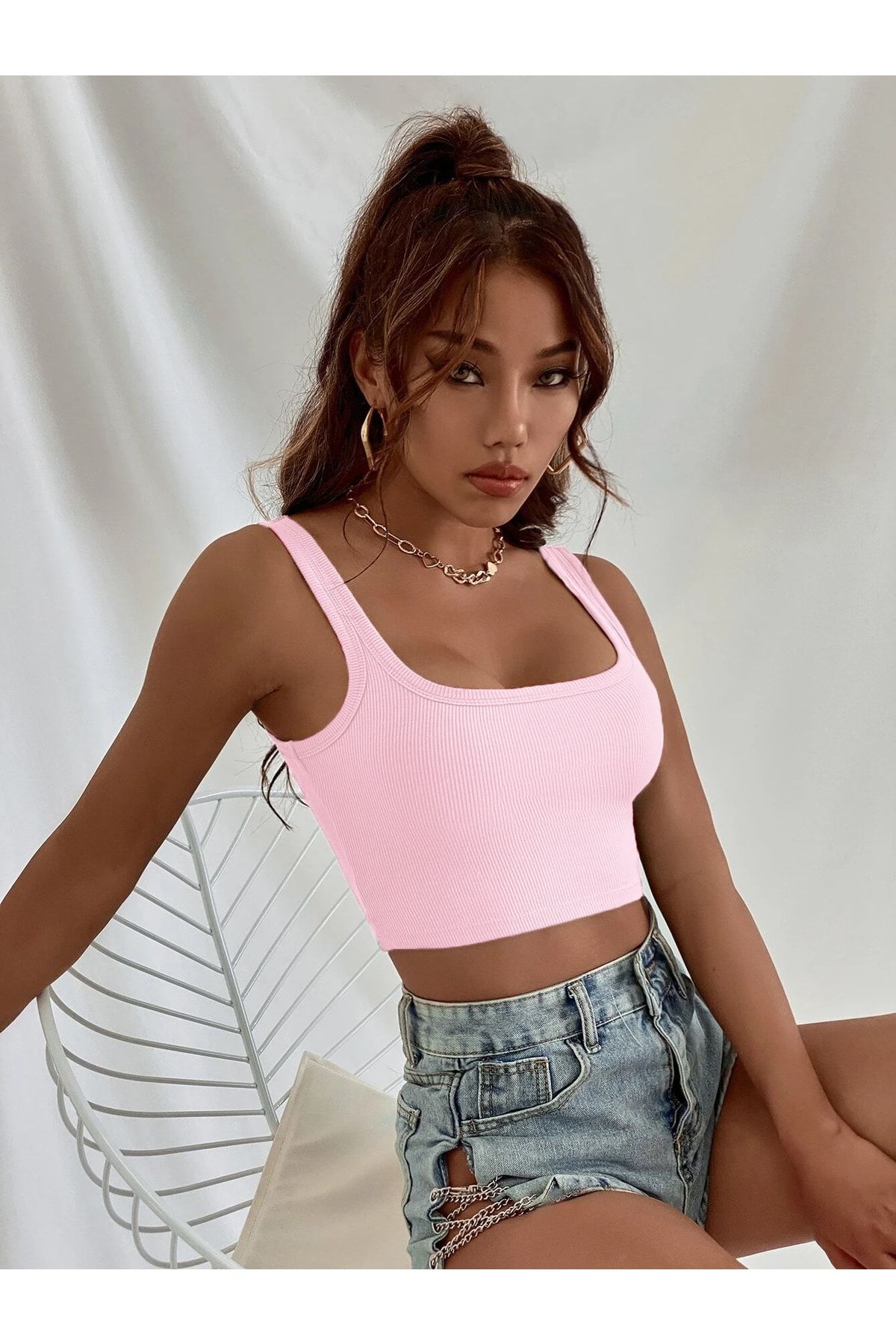 Know Kadın Pembe Askılı Crop Top Bluz