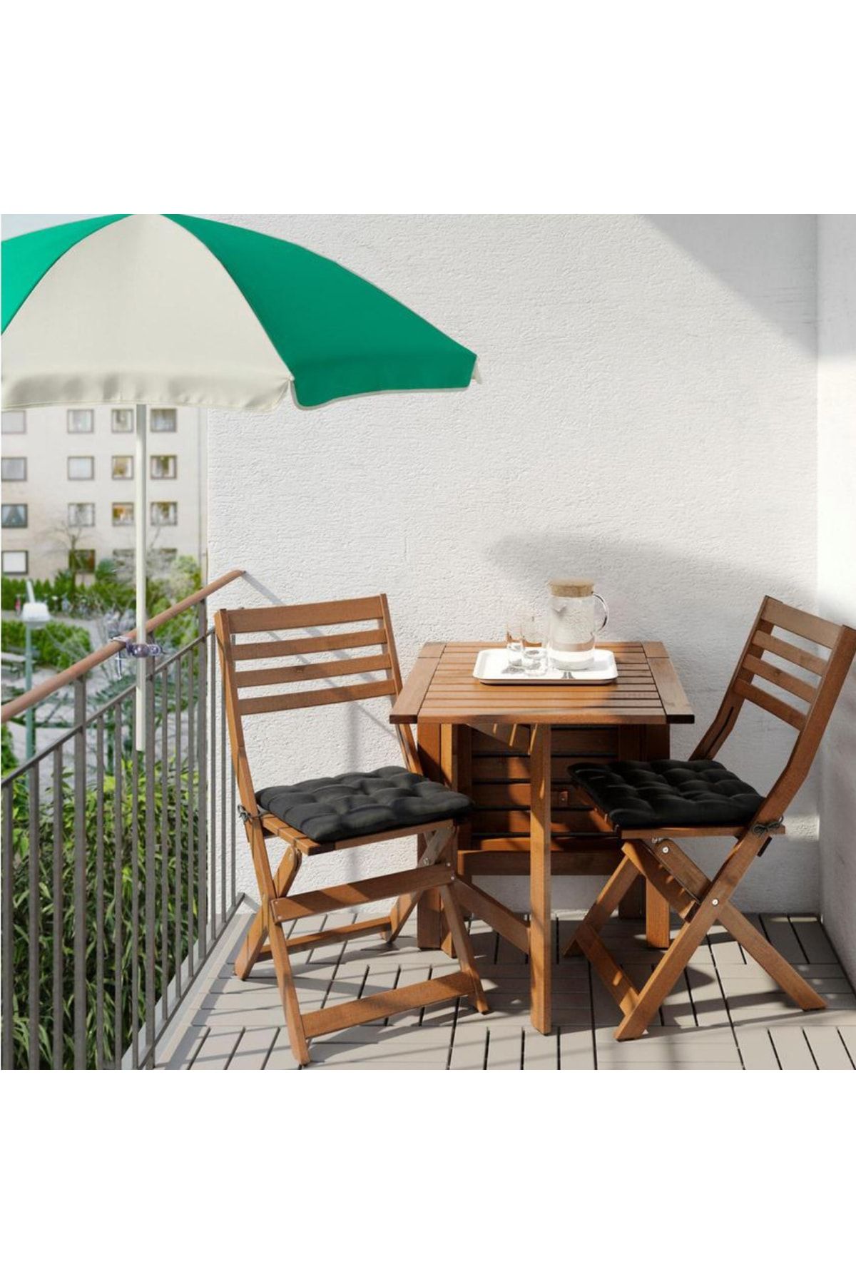 IKEA Ramsö Mandallı Uv Korumalı Balkon Masa Şezlong Güneş Şemsiyesi Yeşil Gri Çap 125 cm
