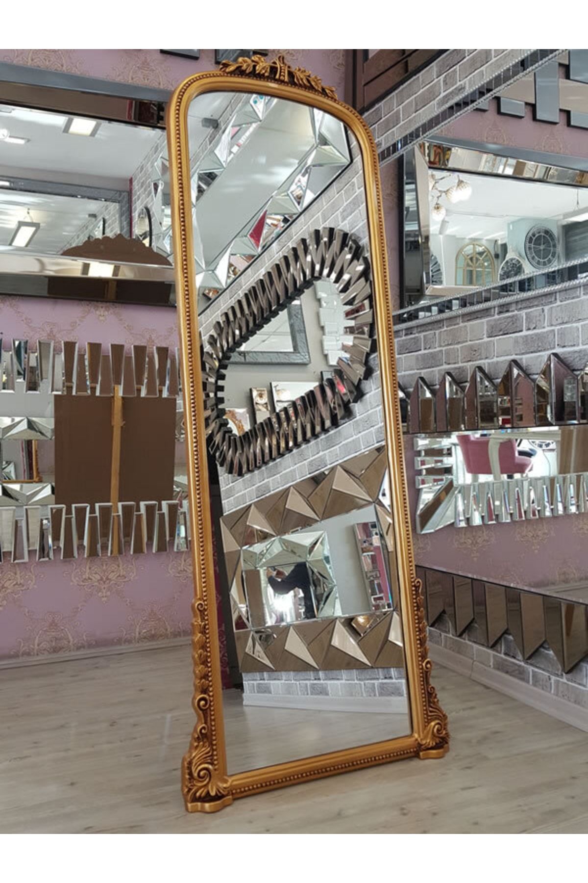 AYNA DENİZİ Matmazel Model Altın Renk Dekoratif Ayaklı Boy Aynası