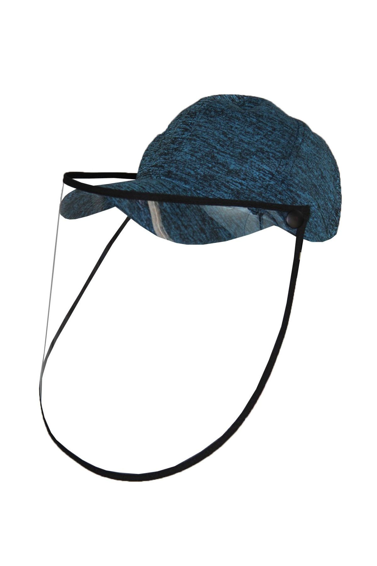 Bay Şapkacı Unisex Turkuaz Yüz Koruyucu Siperlikli Maske Şapka