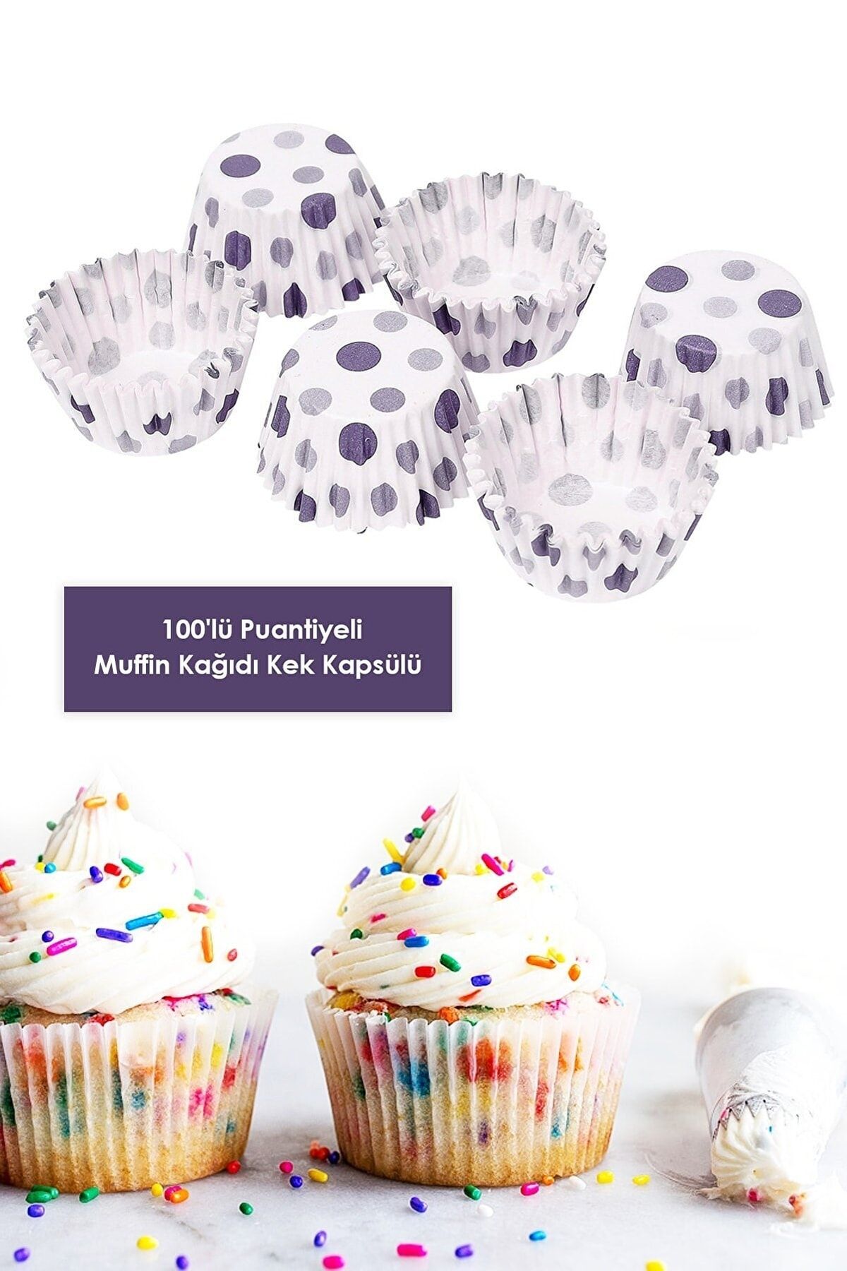 Bayev 100 Adet Puantiyeli Kağıt Kek Kapsülü Muffin Cupcake Kek Kapsülü