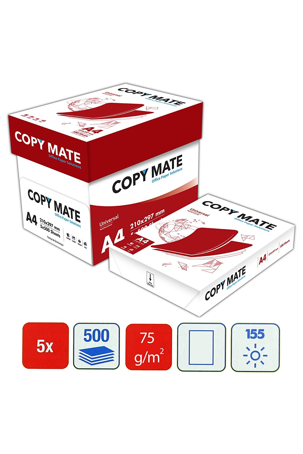 Universe Copy Mate A4 Fotokopi Kağıdı 1 Koli 5 Li Paket 2500 Adet