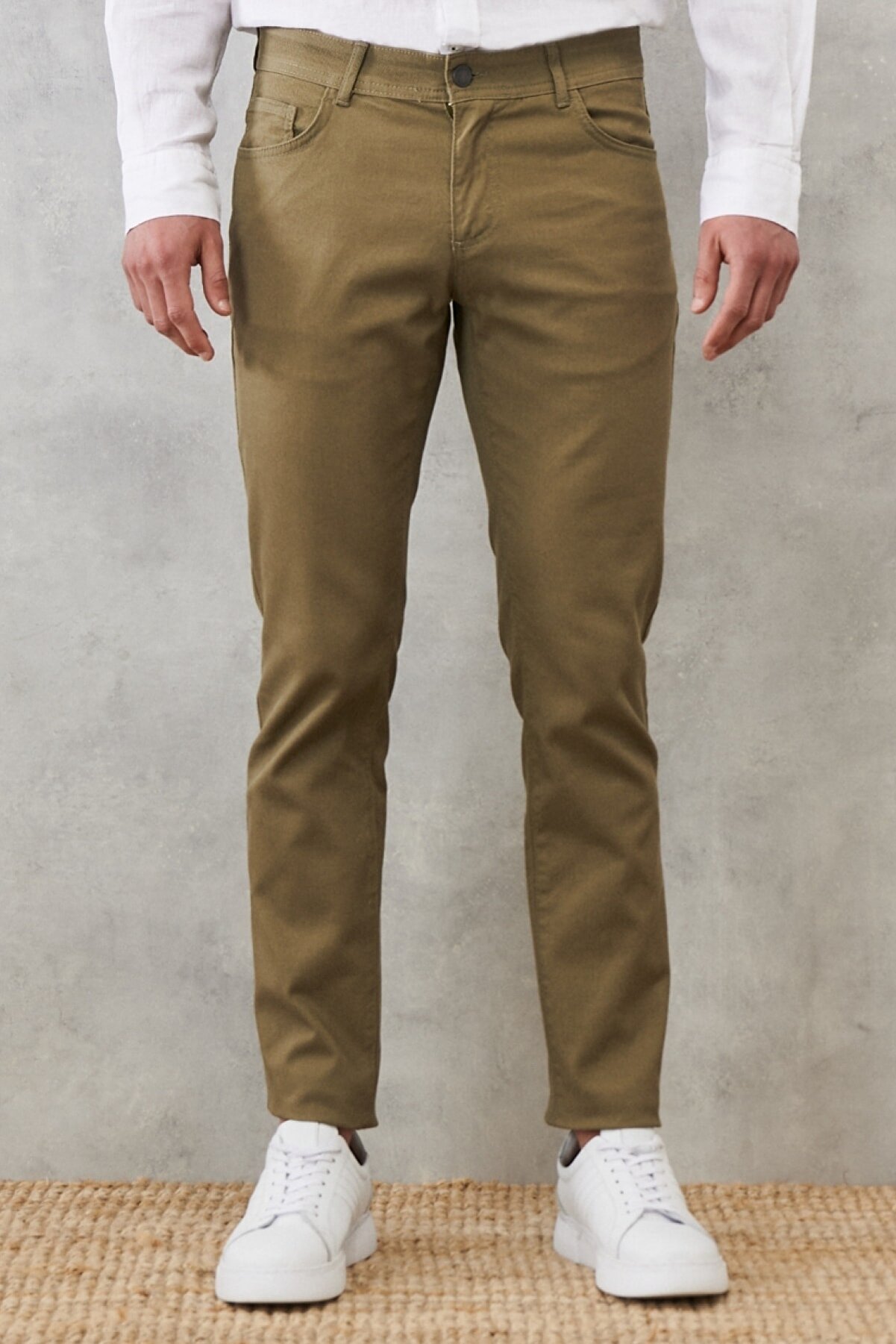 Altınyıldız Classics Erkek Yeşil Slim Fit Dar Kesim Armürlü 5 Cepli Casual Esnek Pantolon