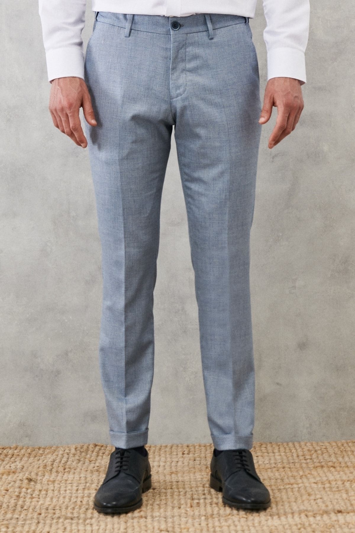Altınyıldız Classics Erkek Mavi-beyaz Slim Fit Dar Kesim Armürlü Beli Lastikli Esnek Pantolon