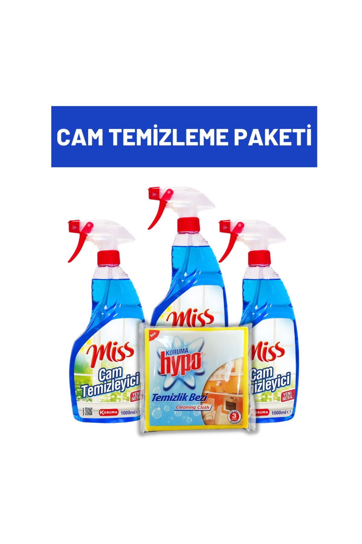 Miss Cam Temizleme Paketi - 3 Adet Camsil Ve Temizlik Bezi