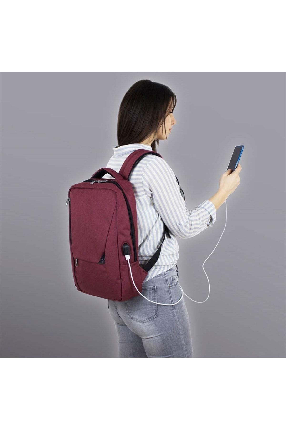 My Valice Smart Bag Active Usb Şarj Girişli Slim Notebook Laptop Sırt Çantası Bordo