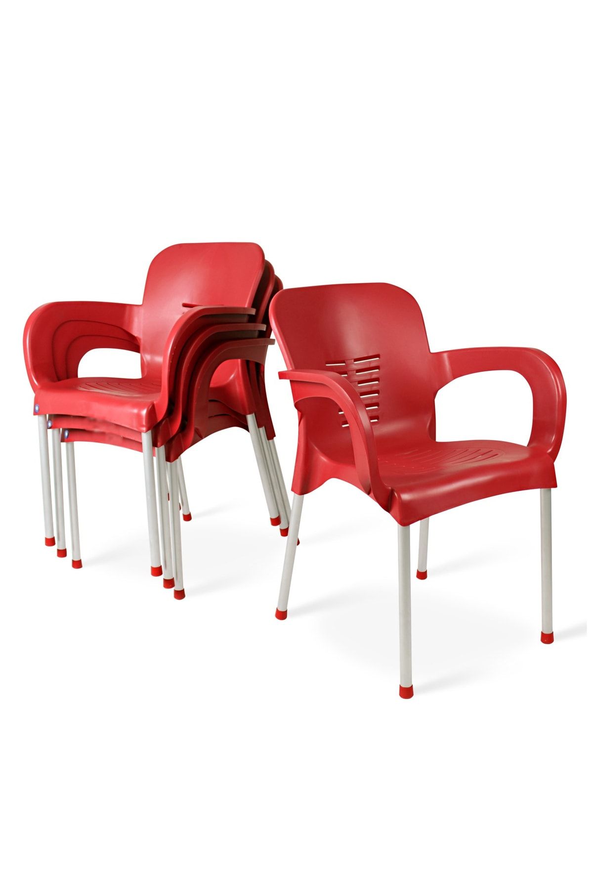 hesapli 4 Adet Metal Ayaklı Plastik Sandalye Kırmızı