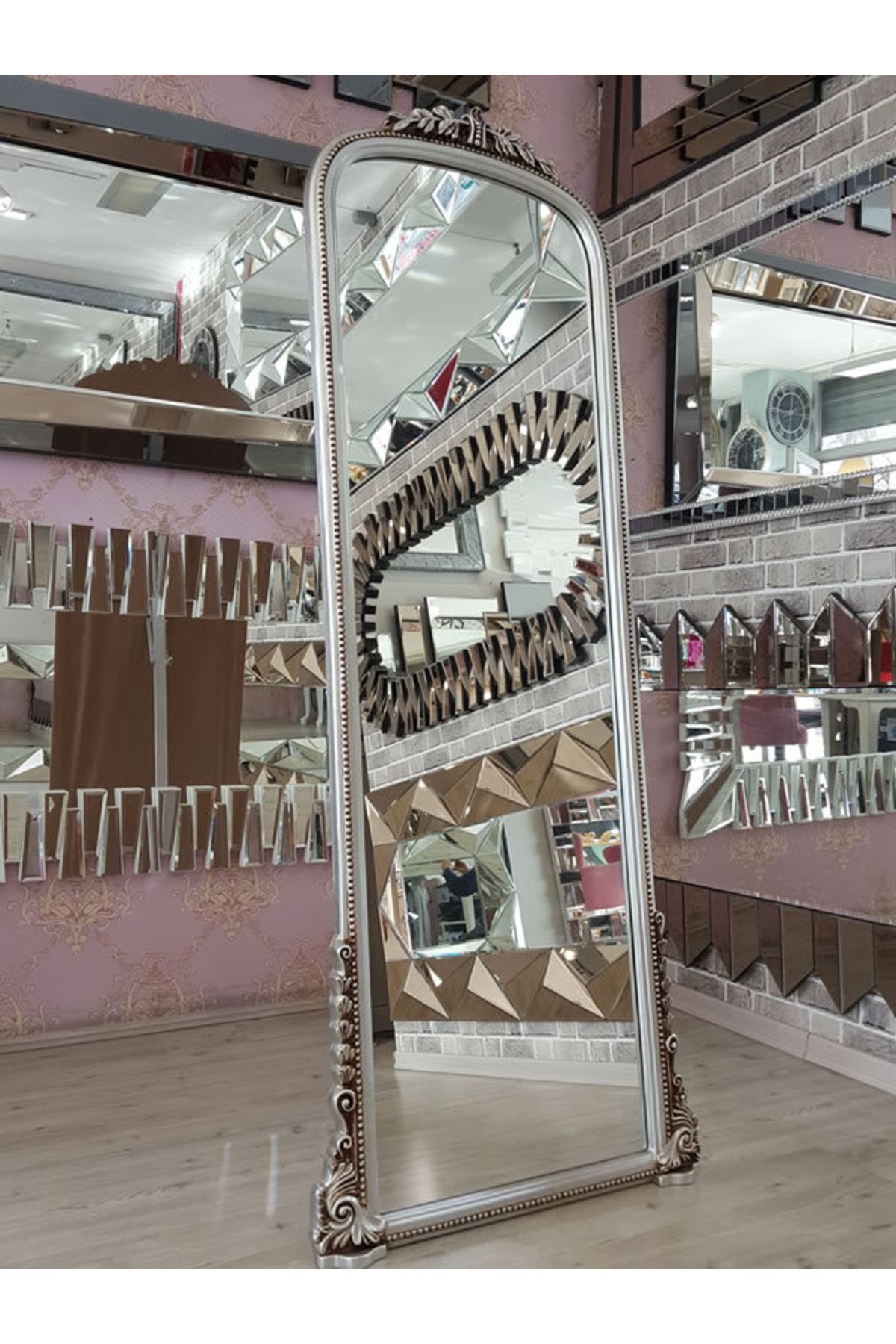 AYNA DENİZİ Matmazel Model Gümüş Renk Dekoratif Ayaklı Boy Aynası
