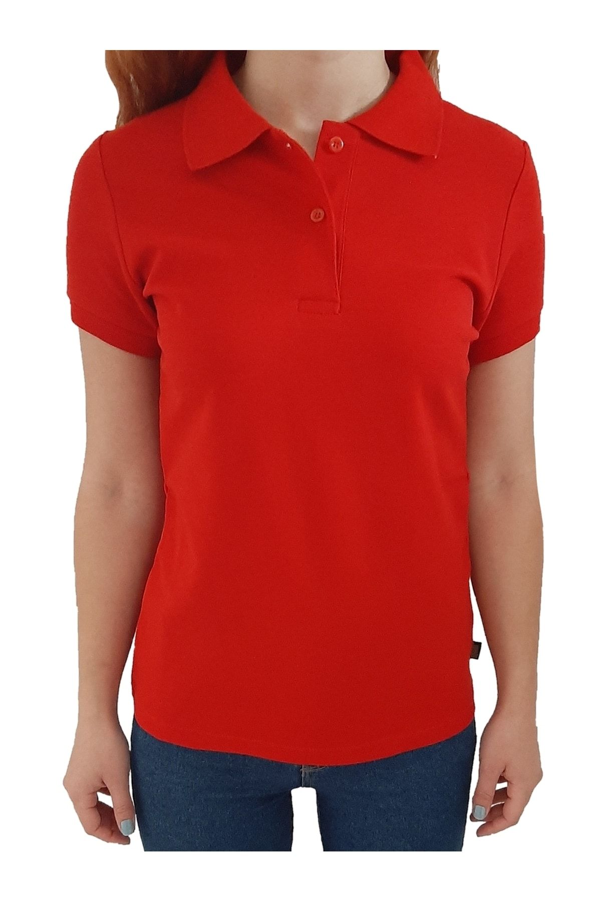 uniformax Kırmızı Kadın Polo Yaka Tişört %100 Pamuk 10 Farklı Renk
