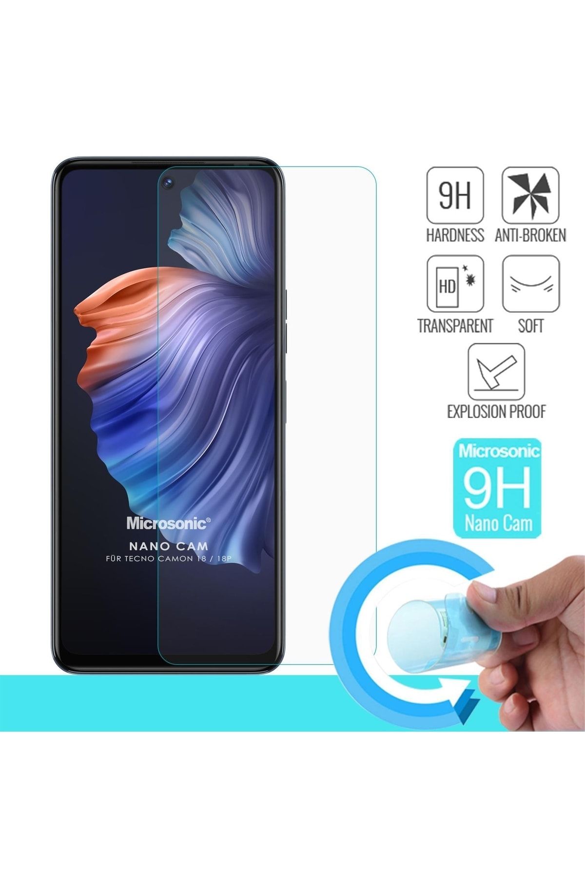 Microsonic Tecno Camon 18p Uyumlu Nano Glass Cam Ekran Koruyucu