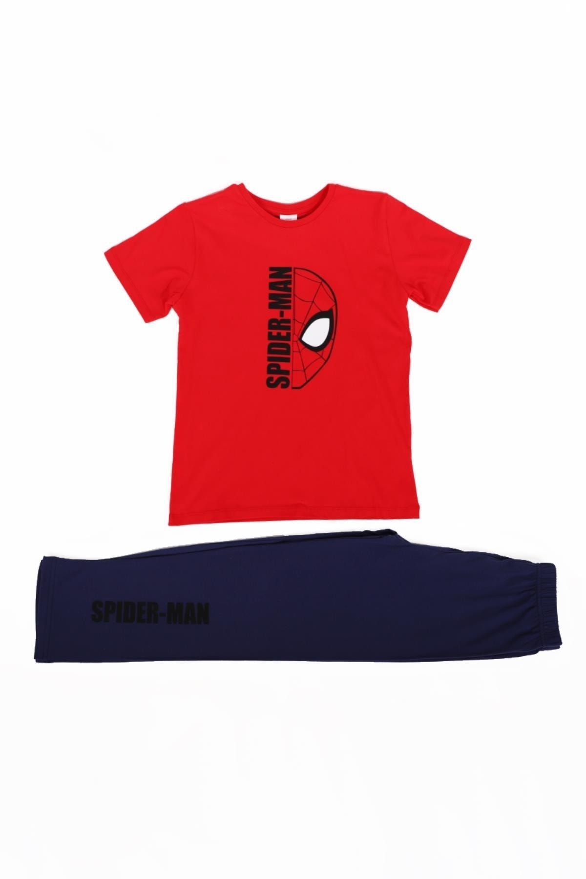 Spiderman Kırmızı Erkek Çocuk Baskılı Uzun Alt Üst Takım