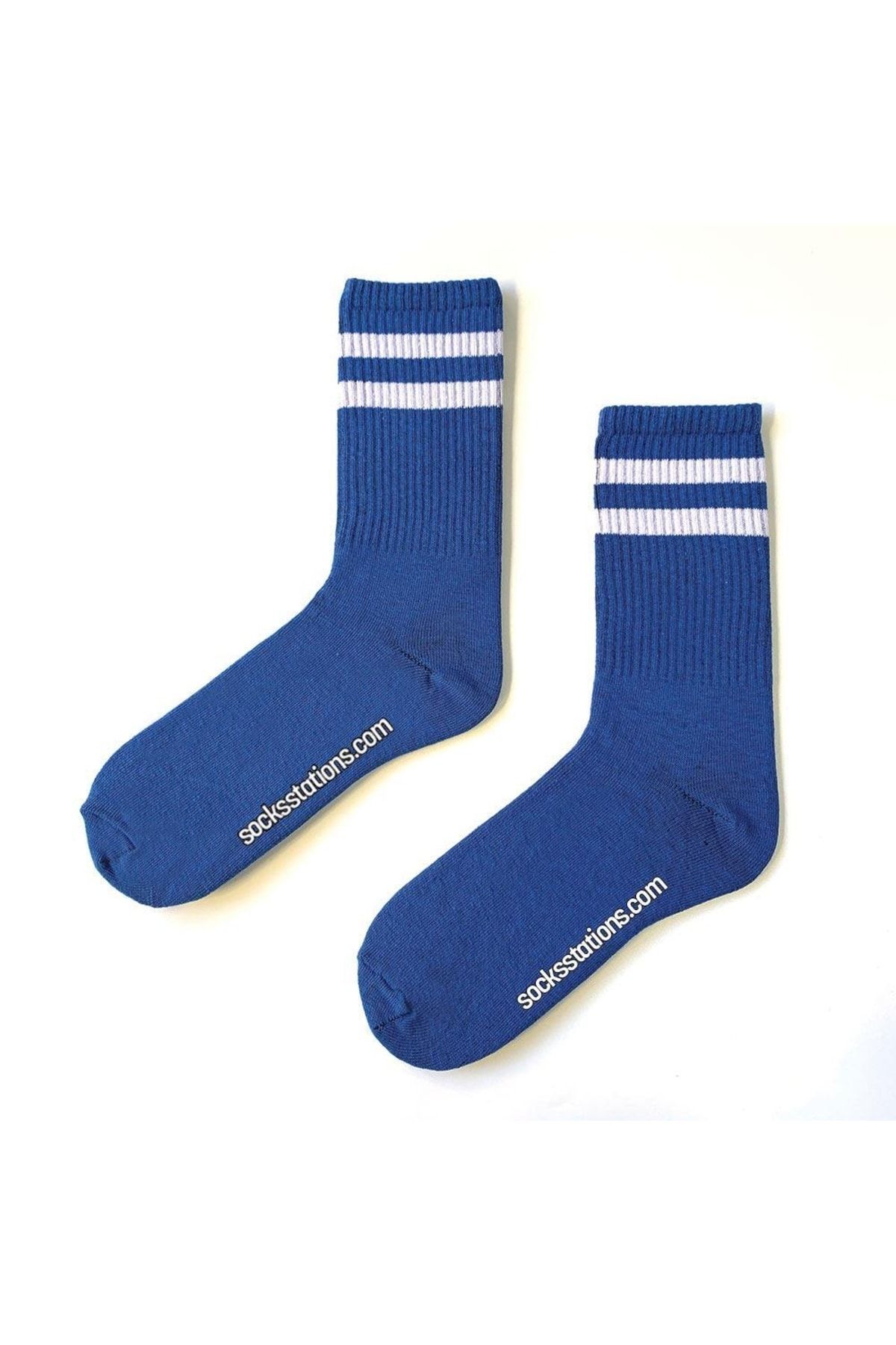 Socks Stations Ünisex Mavi Renkli , Beyaz Çizgili Uzun Kolej Spor Çorap