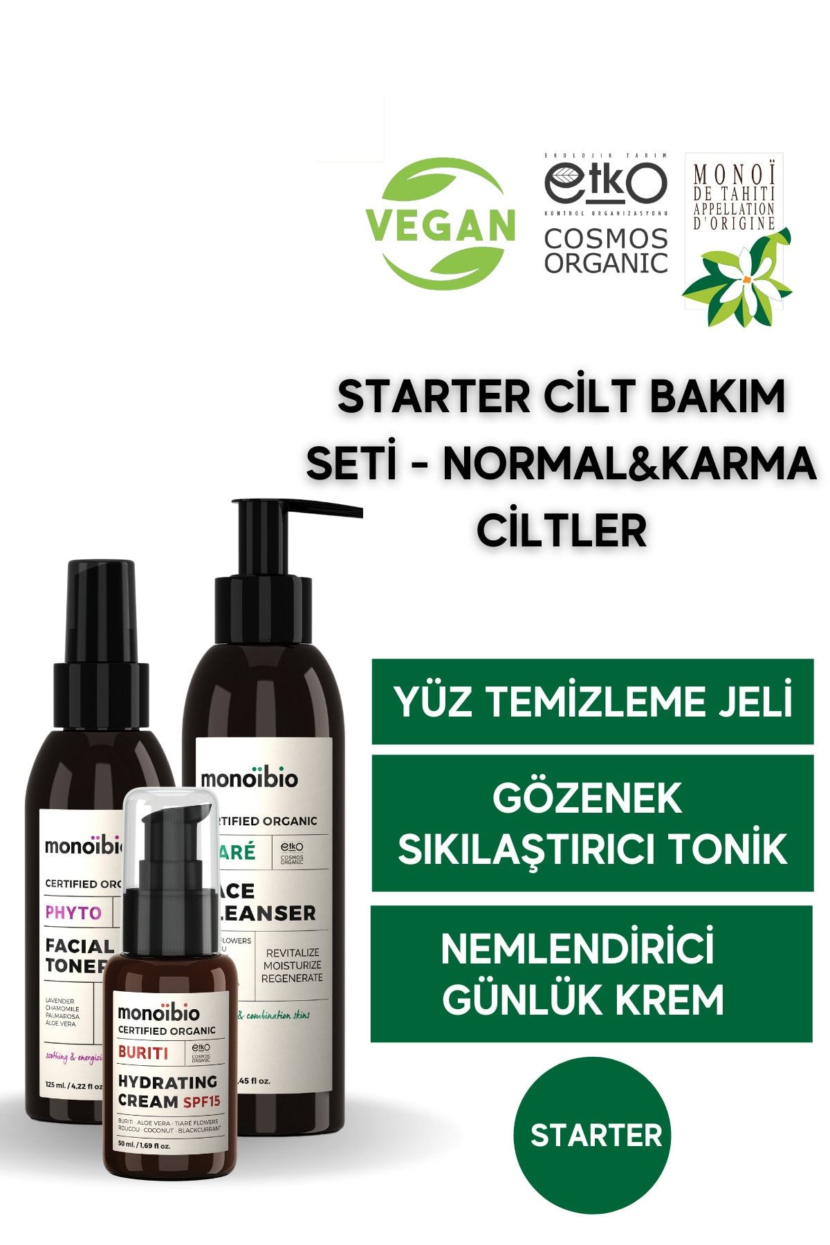 Monoibio STARTER Organik Cilt Bakım Seti - Cosmos Organic Sertifikalı & Vegan