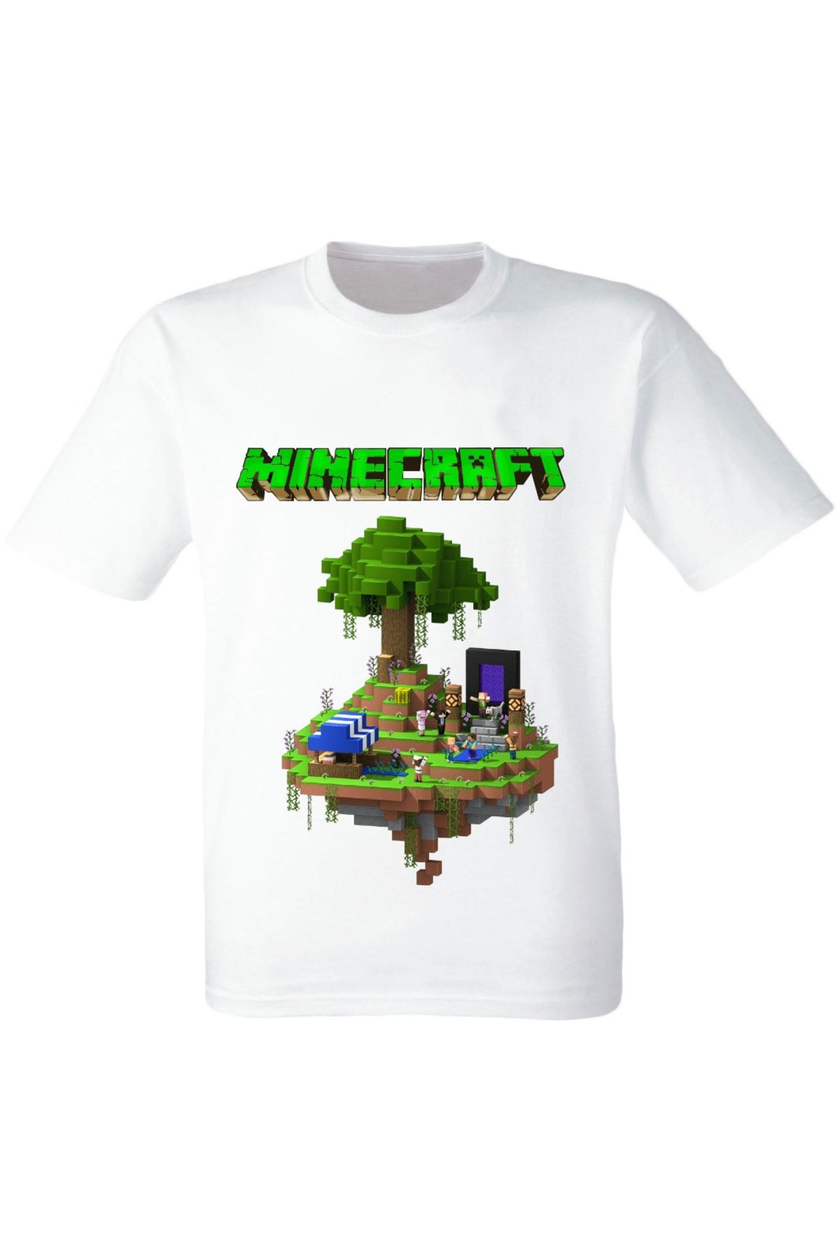 Minecraft Baskılı Unisex Beyaz Tişört