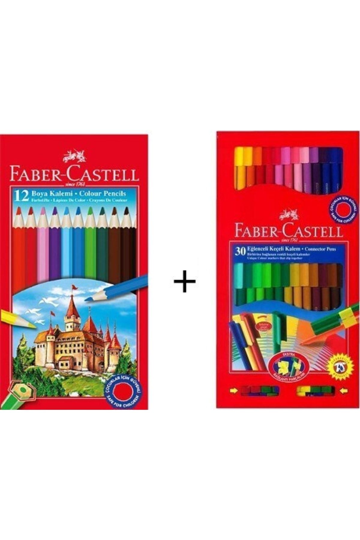 Faber Castell Faber-castell 12'li Kuru Boya + Faber-castell 30 Renk Eğlenceli Keçeli Kalem