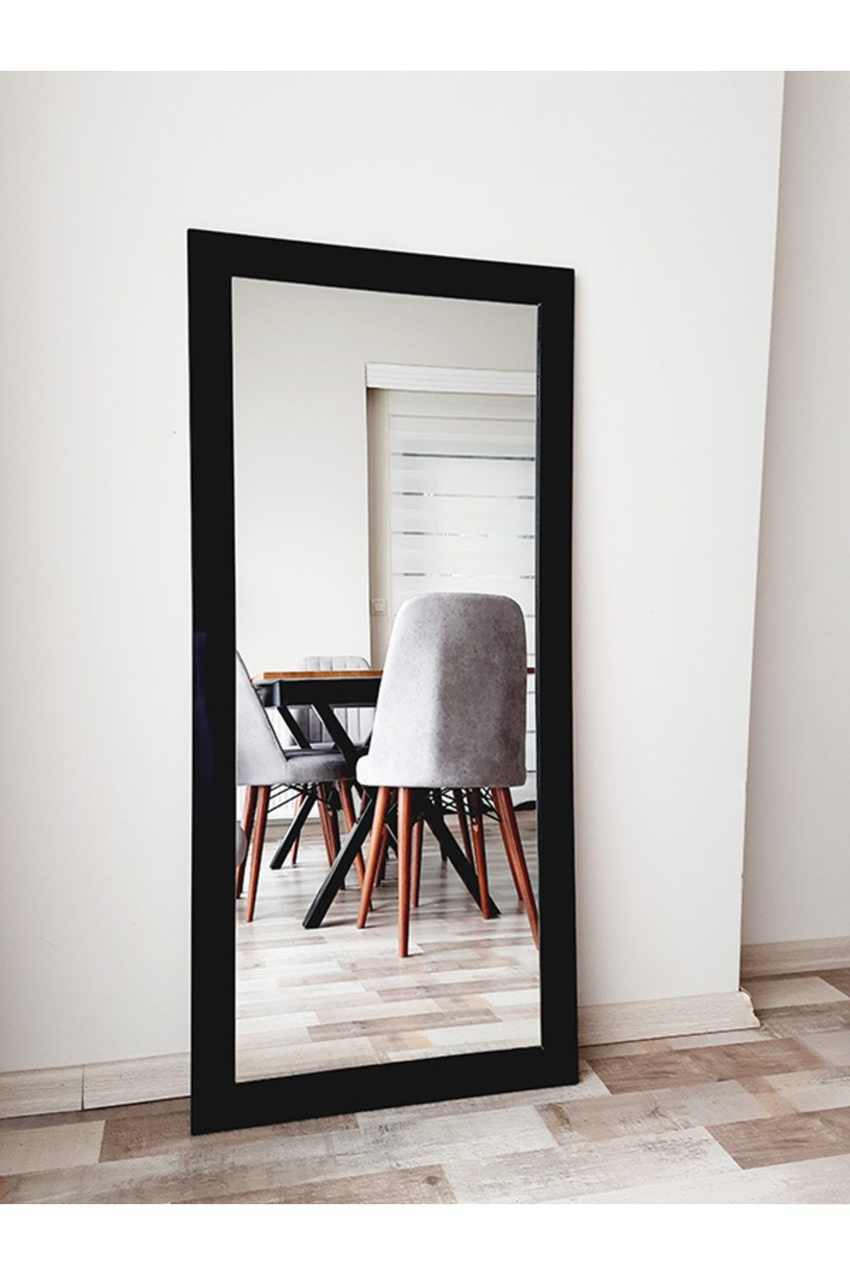 DFN WOOD Mdf Dikdörtgen Siyah Duvar Salon Boy Aynası 160x60 Cm