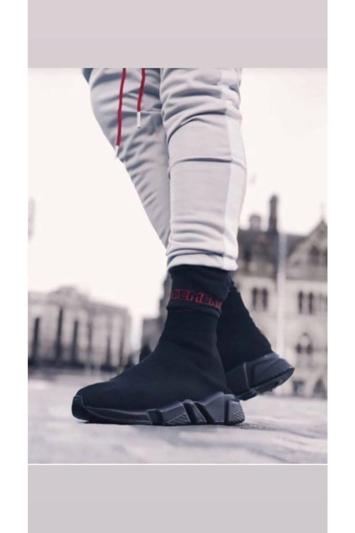 MİRKET Unisex Siyah Çorap Siyah Taban Sneakers Ayakkabı