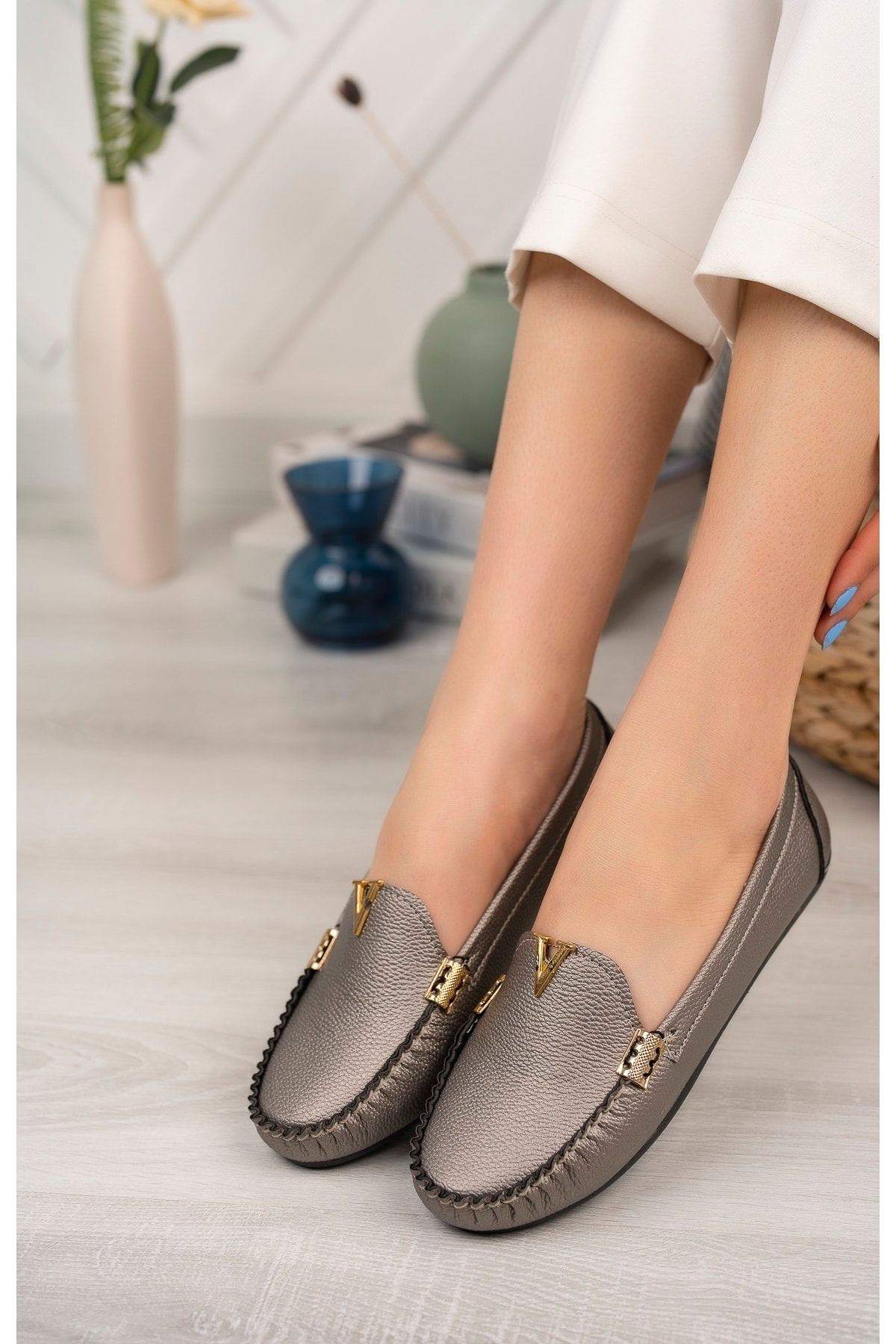 StWenn Platin Kadın Babet Ayakkabı Günlük Ayakkabı Kadın Loafer Rahat Hafif Taban Victoria Deri Cilt