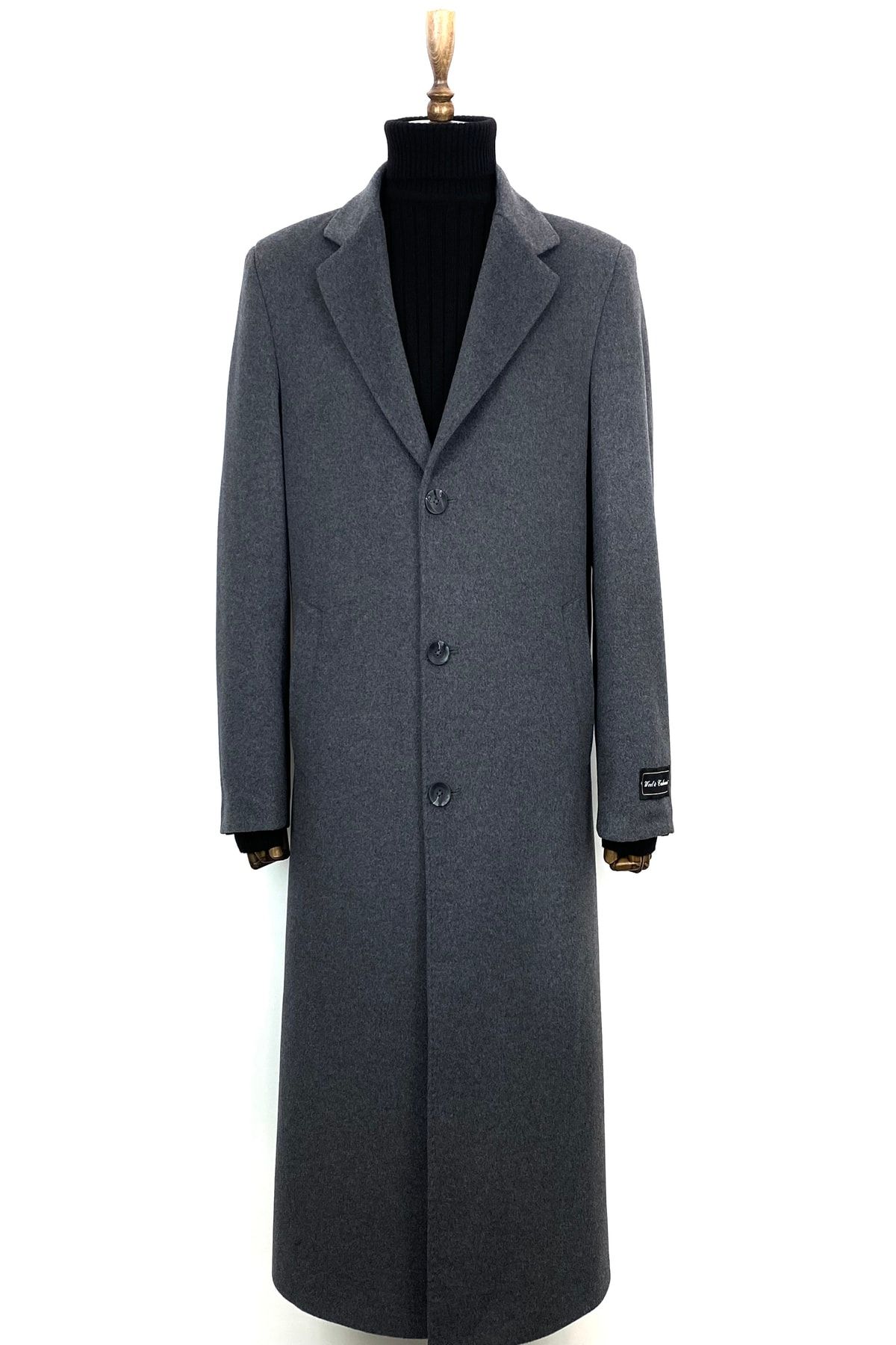 ŞAN GİYİM 1080 Erkek Gri Ceket Yaka Uzun Palto